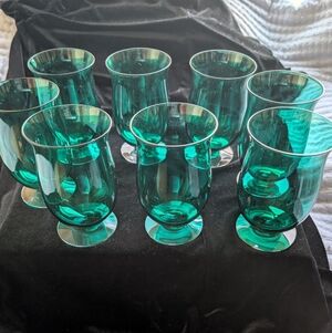 Elegant Green Glass Goblet Set